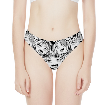 Ahegao White Thong Panties Underwear