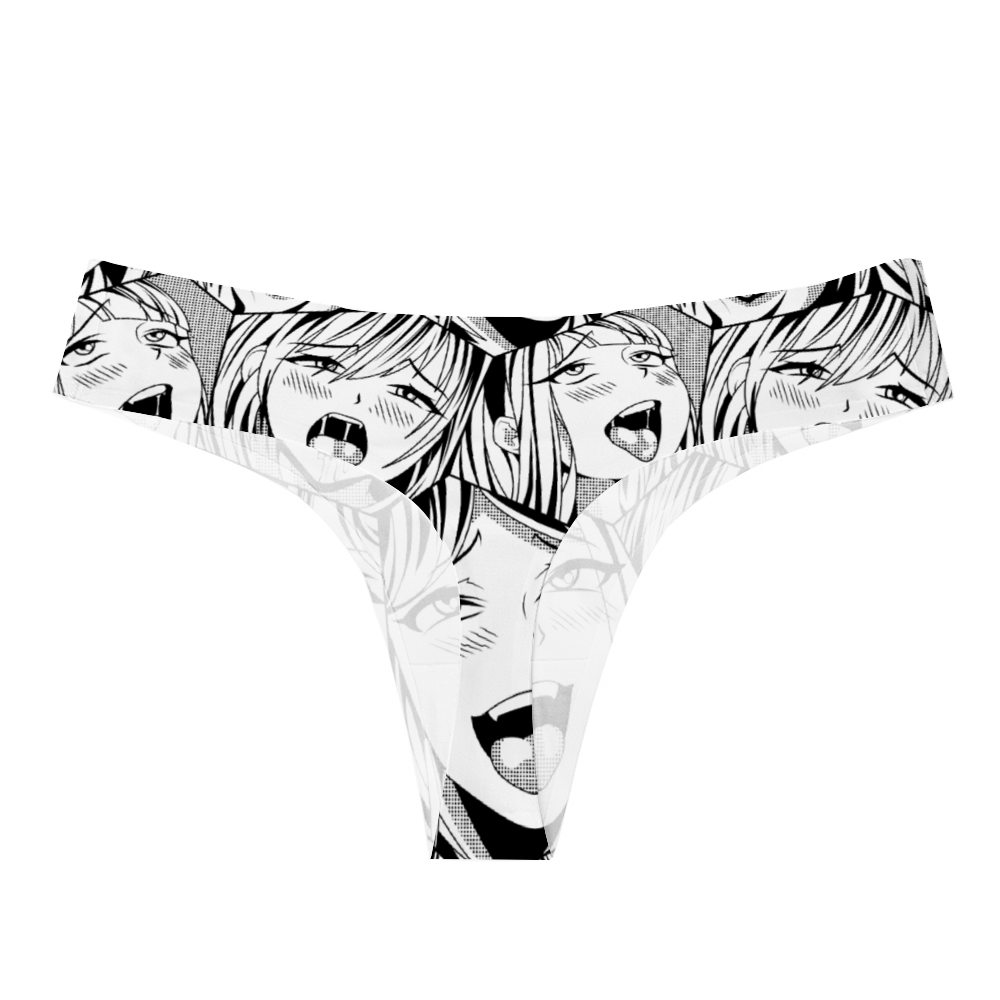 Ahegao White Thong Panties Underwear