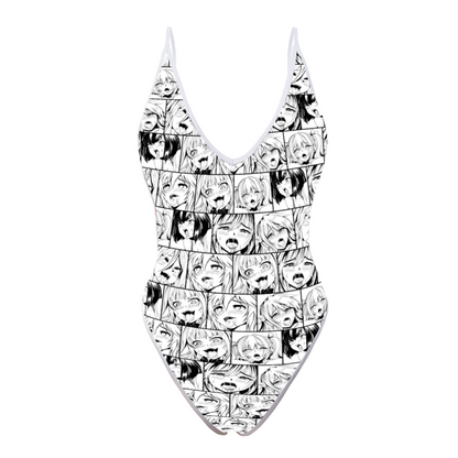 Ahegao Pattern One Piece Women's Swimsuit Backless Deep V Neck Bikini